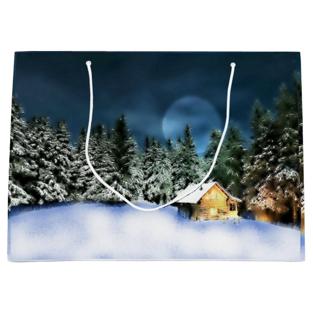 Grand Sac Cadeau Pleine lune de Cabine de journal rustique (Devant)