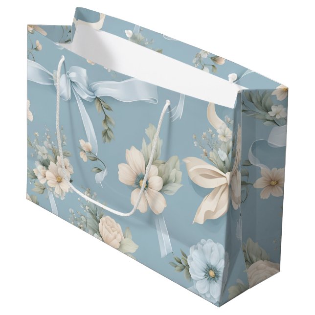 Grand Sac Cadeau Poches et vaches bleu pâle et blanc (Devant Angle)