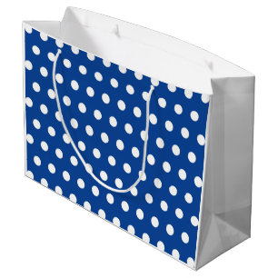 Grand Sac Cadeau Point Polka blanc sur Arrière - plan bleu
