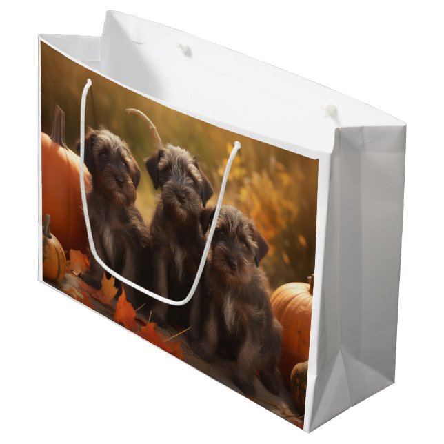 Grand Sac Cadeau Pointeur à poils durs Griffon Puppy Automne (Devant Angle)
