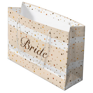 Grand Sac Cadeau Points d'or rayures beiges motifs