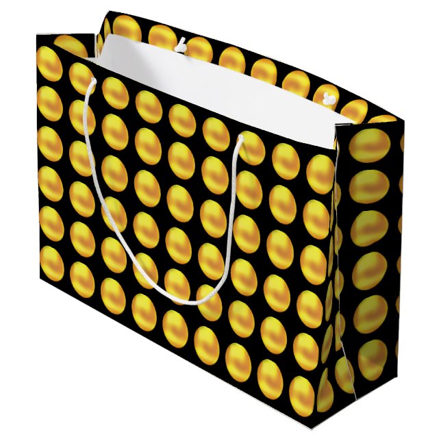 Grand Sac Cadeau Pois d'or Elegant moderne sur noir (Dos Angle)