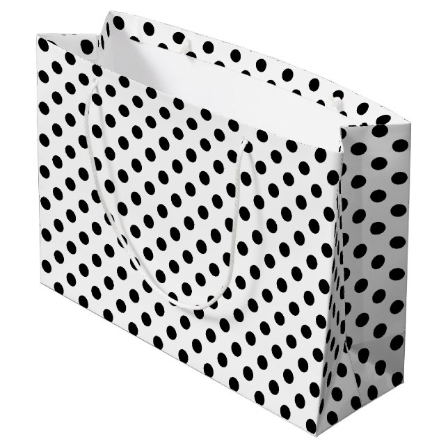 Grand Sac Cadeau Pois noirs sur Arrière - plan blanc (Dos Angle)