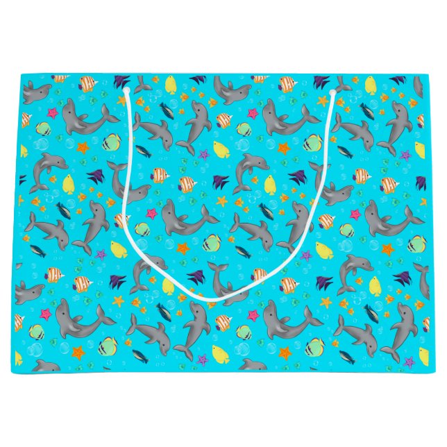 Grand Sac Cadeau Poissons colorés de dauphin pour enfants graphique (Devant)