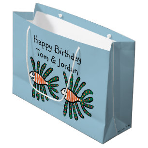 Grand Sac Cadeau Poissons jumeaux verts et oranges d'aileron