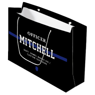 Grand Sac Cadeau Policier personnalisé Ligne Bleue Mince
