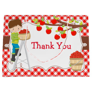 Grand Sac Cadeau Pomme cueillir Brunette Boy Fête d'anniversaire