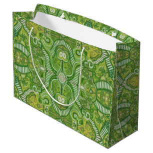 Grand Sac Cadeau Pomme Stripe Bohème Arabesque Motif Chartreuse