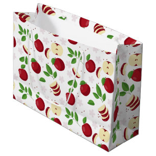 Grand Sac Cadeau Pommes rouges, fleurs et Motif de verdure