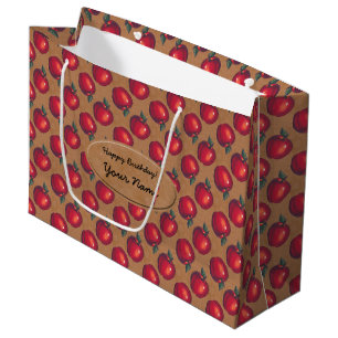 Grand Sac Cadeau Pommes rouges sur l'étiquette de papier Brown