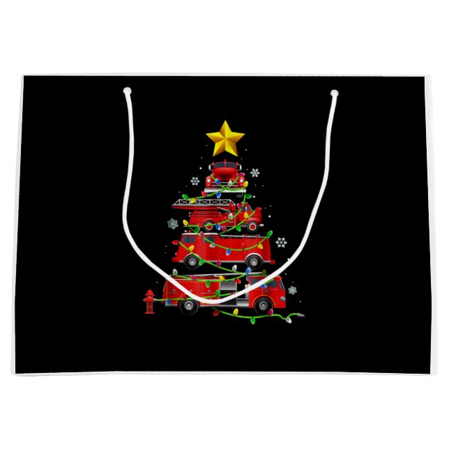 Grand Sac Cadeau Pompier Camion Arbre de Noël Hommes Femmes (Devant)