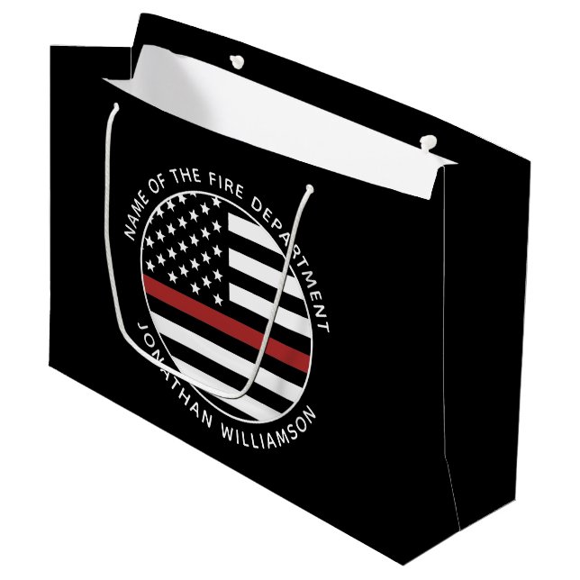 Grand Sac Cadeau Pompier personnalisé Mince Red Line USA Drapeau (Devant Angle)