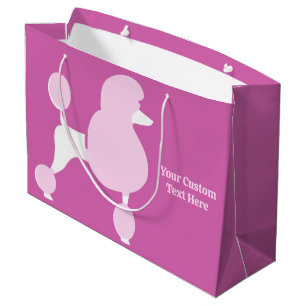 Grand Sac Cadeau Poodé rose de texte personnalisé
