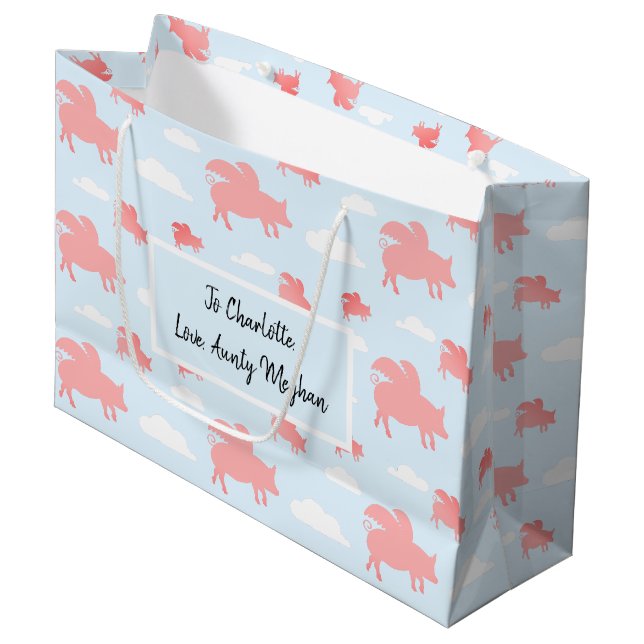 Grand Sac Cadeau Porcs volants lunaires (Devant Angle)