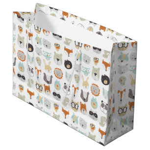 Grand Sac Cadeau Portraits animaux mignons amicaux des visages  