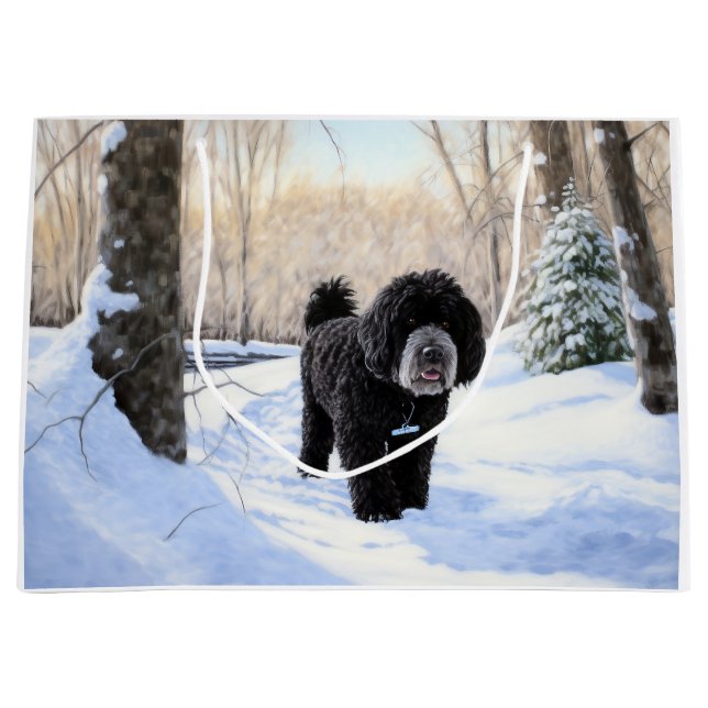 Grand Sac Cadeau Portugais Water Dog Laisser neiger Noël (Devant)