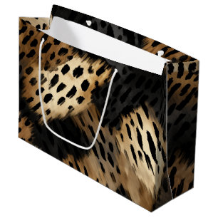 Grand Sac Cadeau Poster de animal Leopard Black Gold Cream