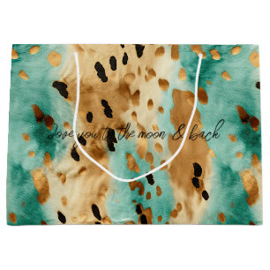 Grand Sac Cadeau Poster de animal noir Turquoise or