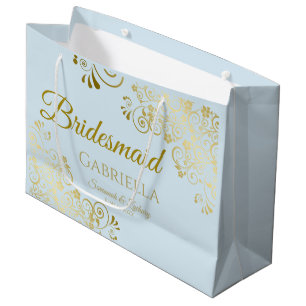 Grand Sac Cadeau Poudre Dentelle Bleue & Or Élégante Bridesmaid