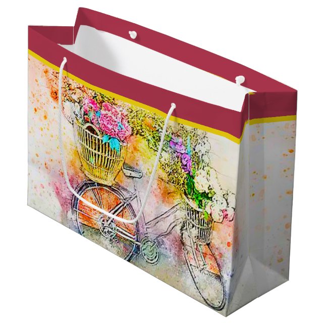 Grand sac cadeau pour vélo et fleurs (Devant Angle)