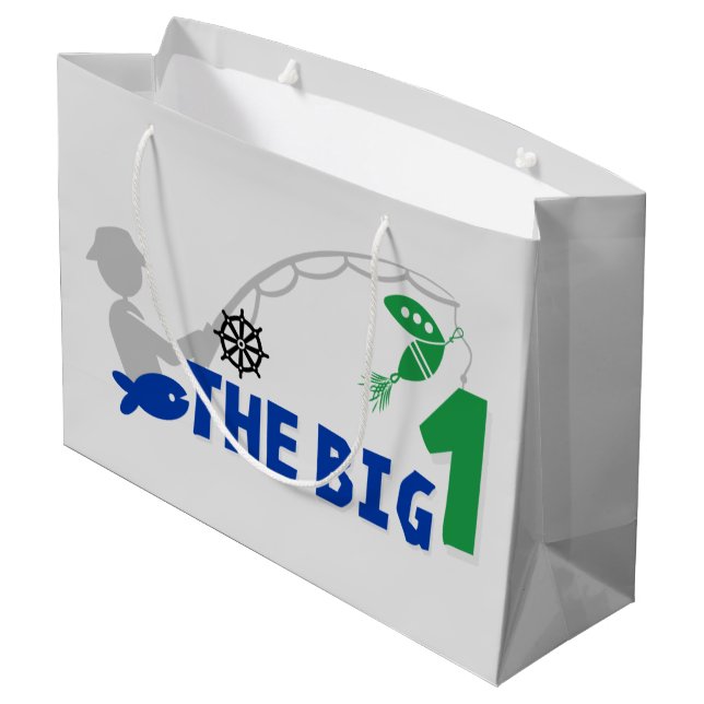 Grand Sac Cadeau premier anniversaire du petit garçon de pêche mign (Dos Angle)