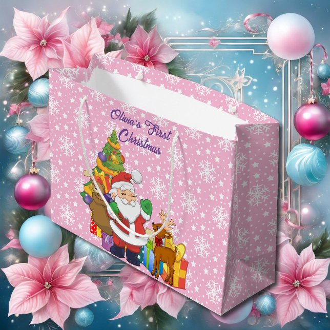 Grand Sac Cadeau Premier Noël Baby Girl's Personnalize Nom Père Noë (Créateur téléchargé)