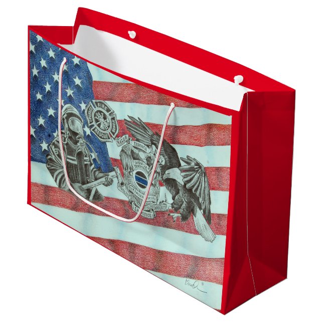 Grand Sac Cadeau Premier répondeur patriotique (Devant Angle)