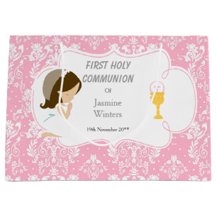 Grand Sac Cadeau Première Communion Brunette Merci de fille cheveux