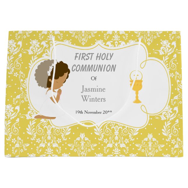 Grand Sac Cadeau Première communion Merci afro-américain (Devant)