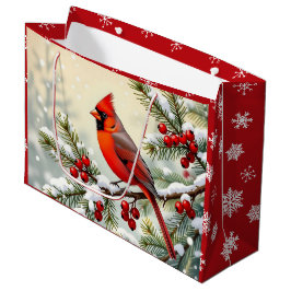 Grand Sac Cadeau Pretty Christmas Cardinal and Snowflakes Christmas