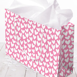 Grand Sac Cadeau Pretty Love Heart Pattern Pink White Valentine