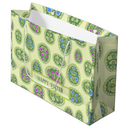 Grand Sac Cadeau Printemps vert Pastel et Oeufs de Pâques tradition