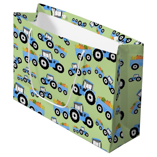 Grand Sac Cadeau Production de Camion Blue Tracteur (Devant Angle)