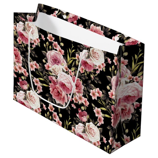 Grand Sac Cadeau Profusion rose - Arrière - plan noir (Devant Angle)