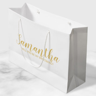 Grand Sac Cadeau Proposition Bridesmaid Or de script moderne