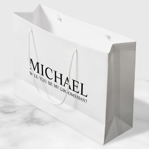 Grand Sac Cadeau Proposition de Groomsman personnalisé blanc modern