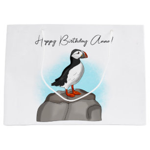 Grand Sac Cadeau Puffin d'anniversaire personnalisé