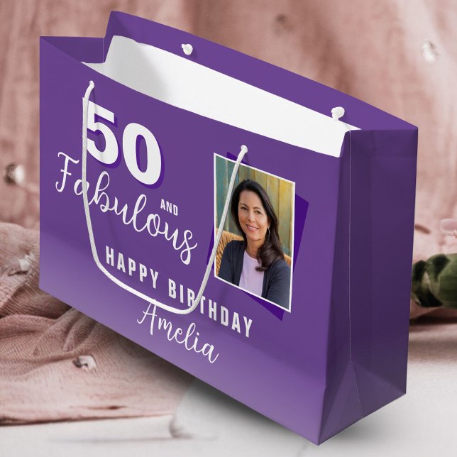 Grand Sac Cadeau Purple 50 et fabuleux 50e anniversaire Photo (Créateur téléchargé)