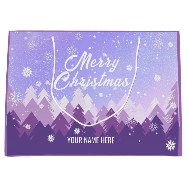 Grand Sac Cadeau Purple Blanche Neige Paisible Forêt Noël (Devant)