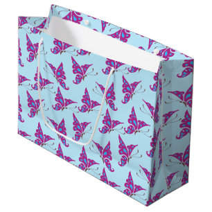 Grand Sac Cadeau Purple Butterflies on Light Blue, Butterfly Print