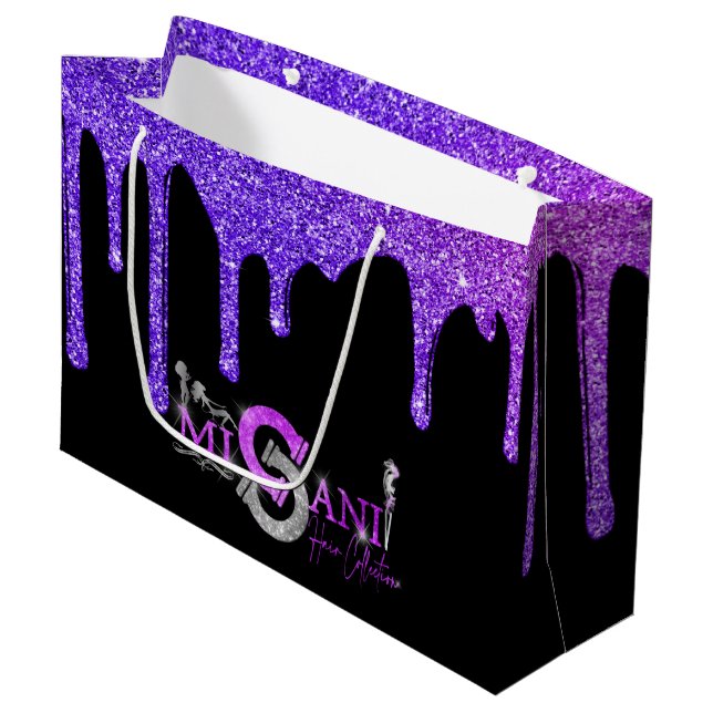 Grand Sac Cadeau Purple Ombre Parties scintillant Drives sur Black  (Devant Angle)