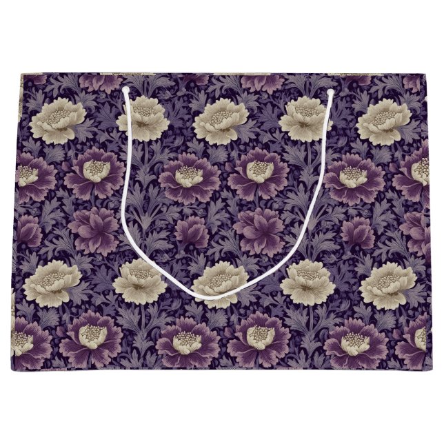 Grand Sac Cadeau Purple William Morris Style Floral (Devant)