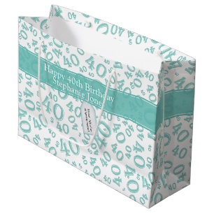 Grand Sac Cadeau Quarantième motif heureux Teal de nombre