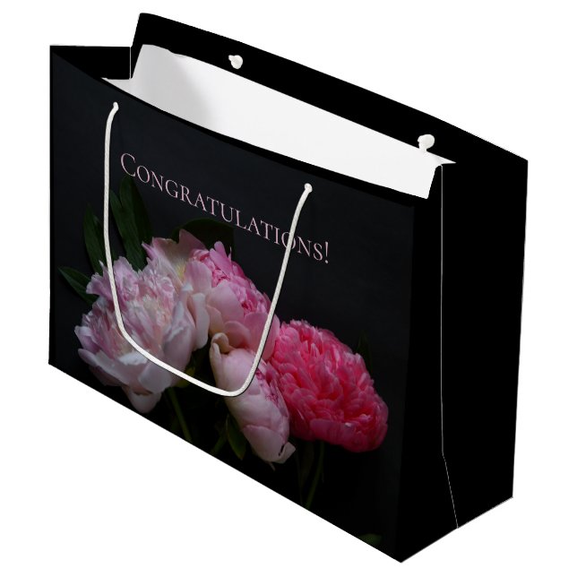 Grand Sac Cadeau Quatre pivoines roses (Devant Angle)
