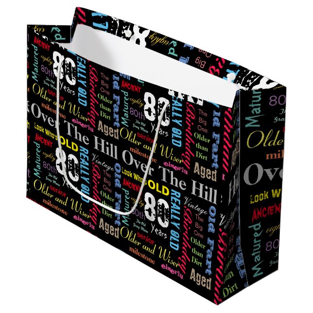 Grand Sac Cadeau quatre-vingtième Joyeux anniversaire dans un style (Devant Angle)