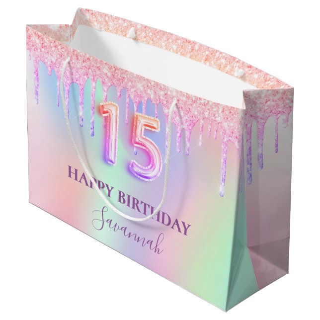 Grand Sac Cadeau Quinceanera parties scintillant rose gouttes arc-e (Dos Angle)