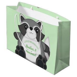 Grand Sac Cadeau Raccoon Baby shower vert
