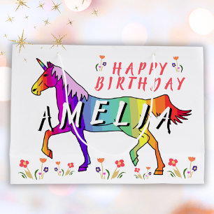 Grand Sac Cadeau Rainbow Unicorn Flower Girl Anniversaire