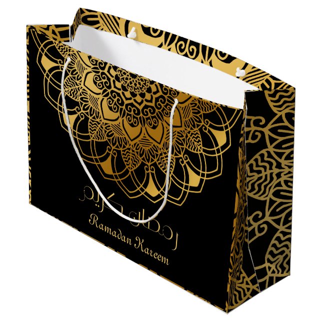 Grand Sac Cadeau Ramadan Kareem abstrait floral or radial (Dos Angle)