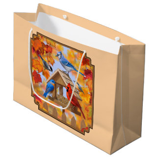 Grand Sac Cadeau Rassemblement d'oiseaux Orange d'automne